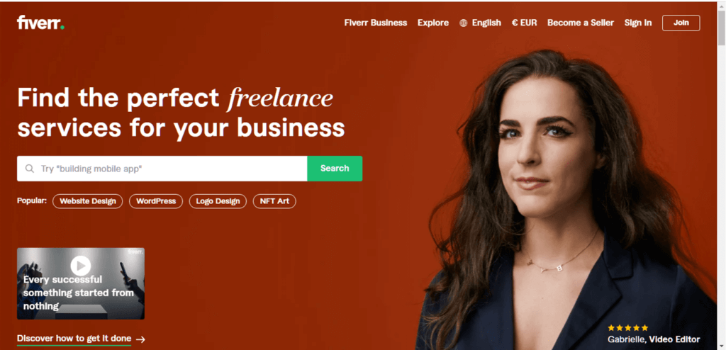 الصفحة الرئيسية لـ موقع Fiverr
