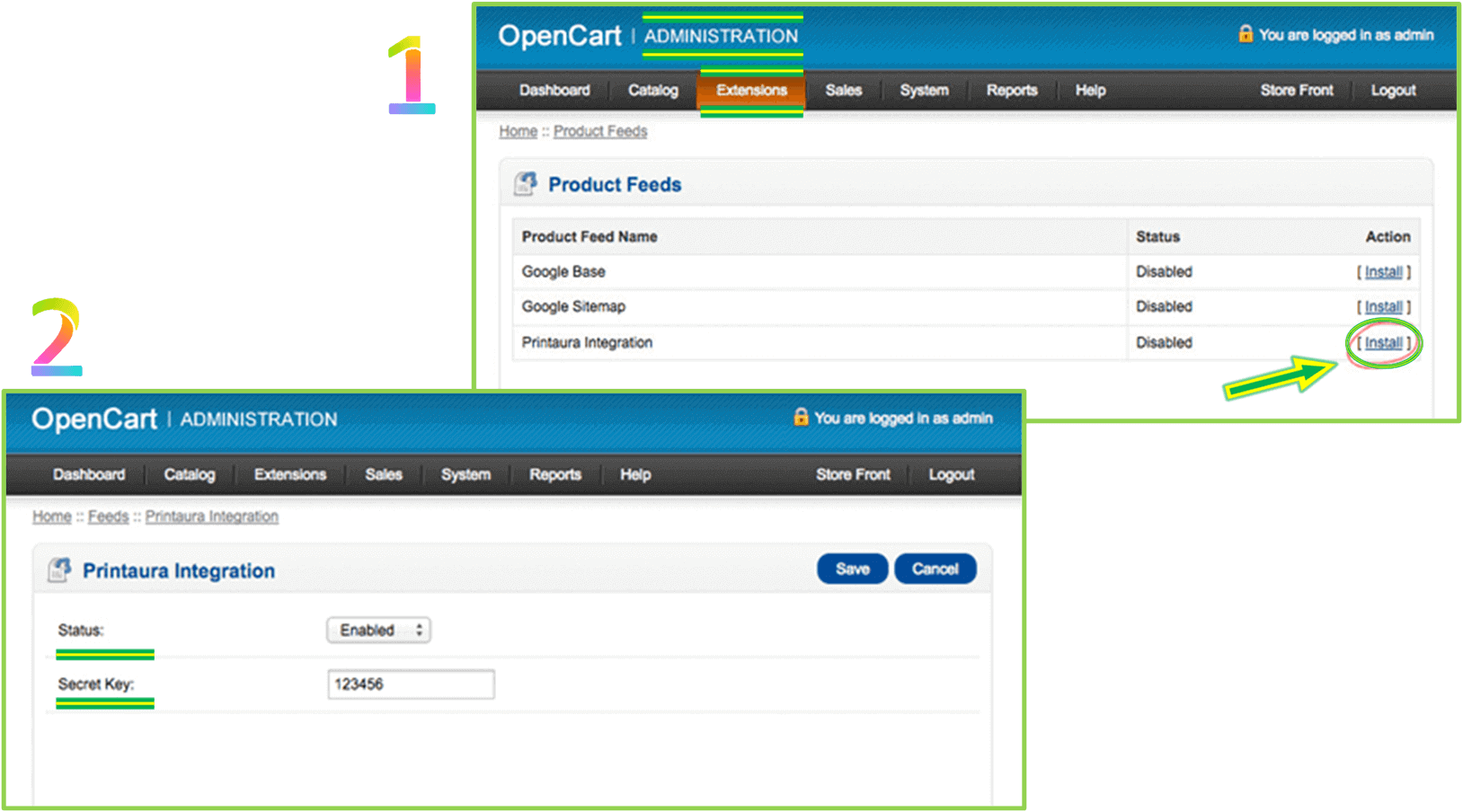 الربط بين Open Cart وموقع Print Aura