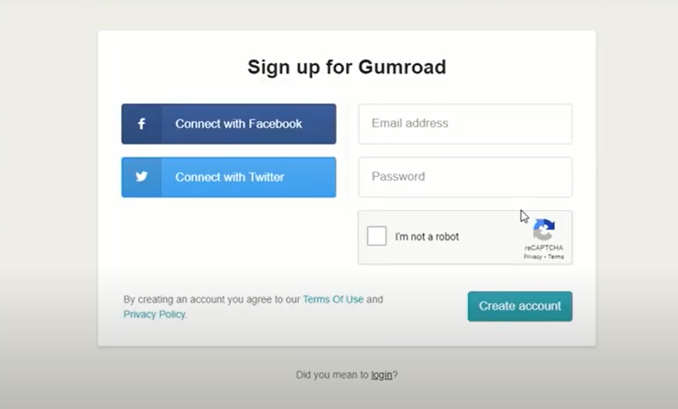 إنشاء حساب على Gumroad