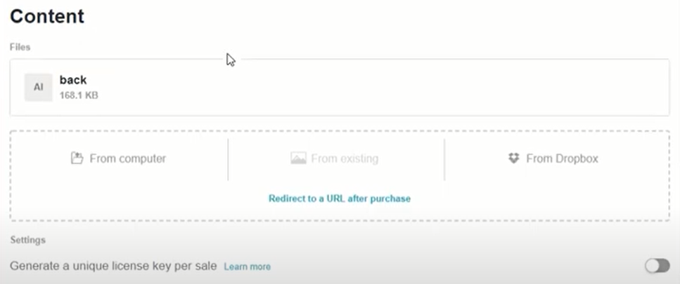 إضافة المحتوى الخاص بالمنتج شرح موقع Gumroad
