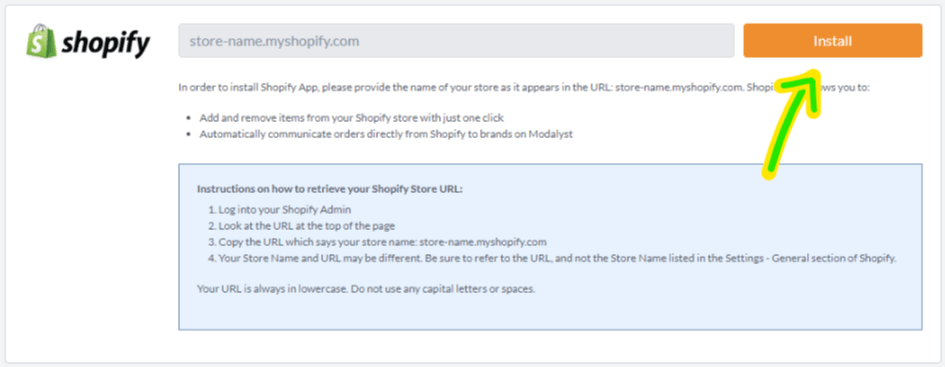 الربط بين موقع Modalyst ومتجر shopify