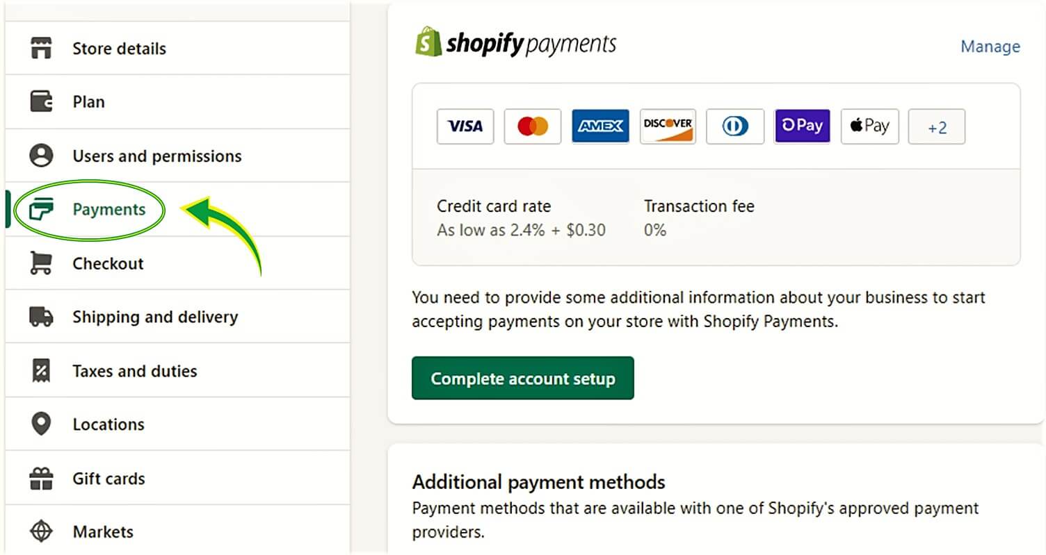 طريقة اختيار بوابة الدفع في شوبيفاي shopify