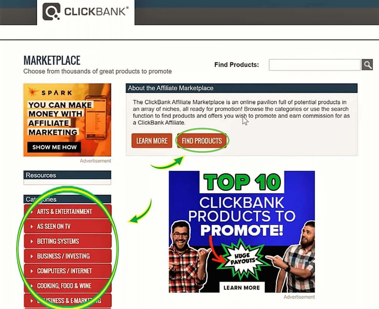 اختيار منتجات كليك بانك click bank