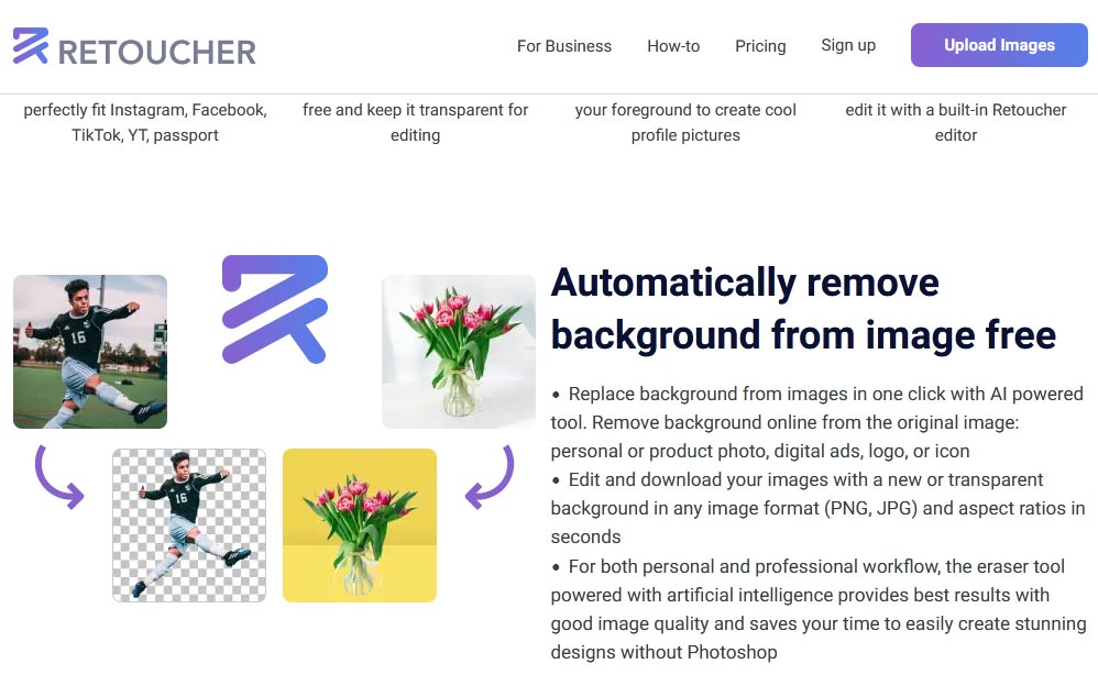 موقع ازالة خلفية الصورة Retoucher