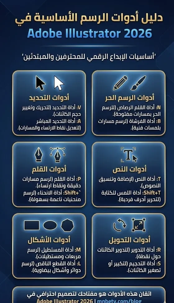 من بيتي - 2 - دليل أدوات الرسم الأساسية في Adobe Illustrator 2026