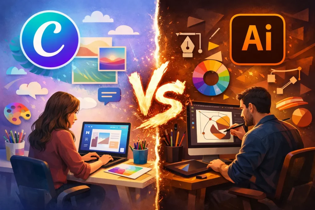 مقارنة Canva وAdobe Illustrator : آيهما أفضل للمصمم