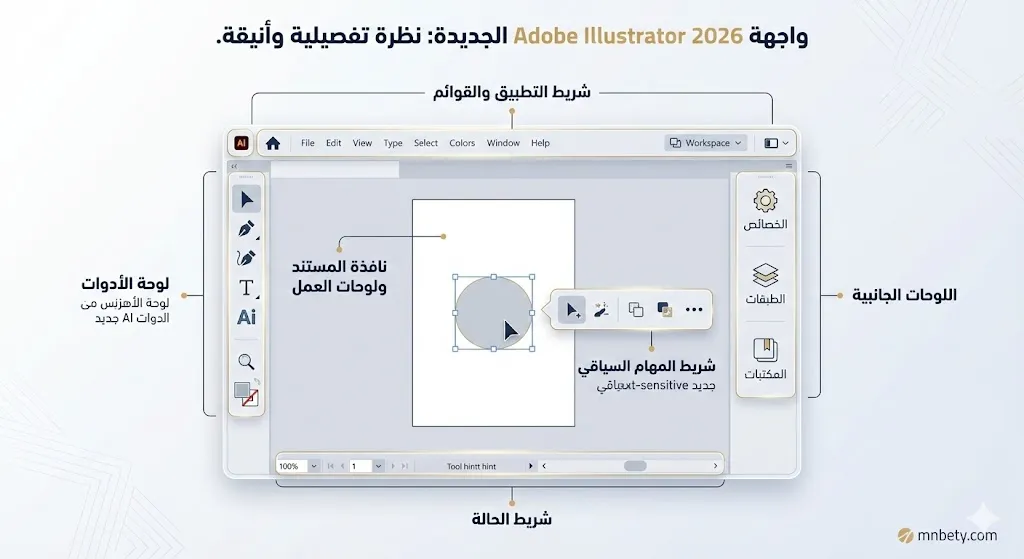 من بيتي - 1 - واجهة Adobe Illustrator 2026 الجديدة بالتفصيل
